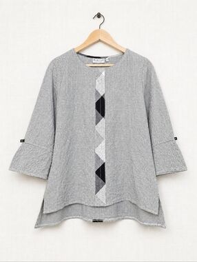 Habitat Textured Grid Top XS Black White Quilted Detail Artisan Tunic